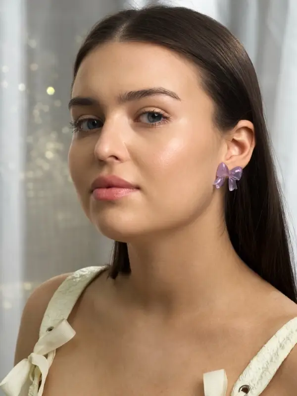 Серьги пластик &laquo;Бантик&raquo;, перламутровый, фиолетовые