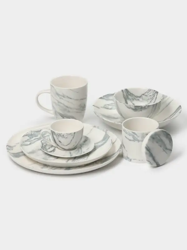 Кружки Magistro Real Marble, 400 мл, набор 2 шт., фарфор, белые