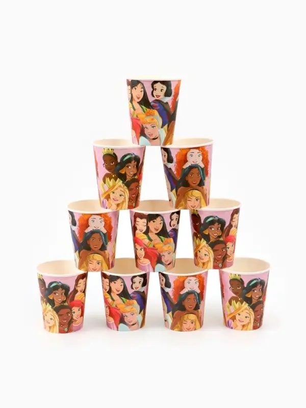 Посуда одноразовая бумажная на 10 персон: стаканы, тарелки, скатерть, Принцессы Посуда одноразовая бумажная на 10 персон: стаканы, тарелки, скатерть, Принцессы