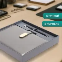 Ежедневник недатированный А5, 80 листов, в линейку, с ручкой, подарочная коробка, серый