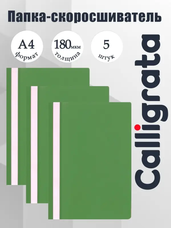 Набор папок-скоросшивателей А4, 5 штук, Calligrata, 180 мкм, с прозрачным верхом, зелёный