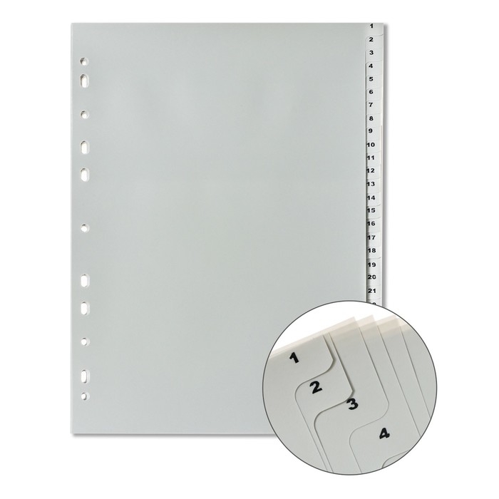 Набор разделителей листов А4 Office-2000, цифровой 1-31, серые, пластик 120 мкм Набор разделителей листов А4 Office-2000, цифровой 1-31, серые, пластик 120 мкм