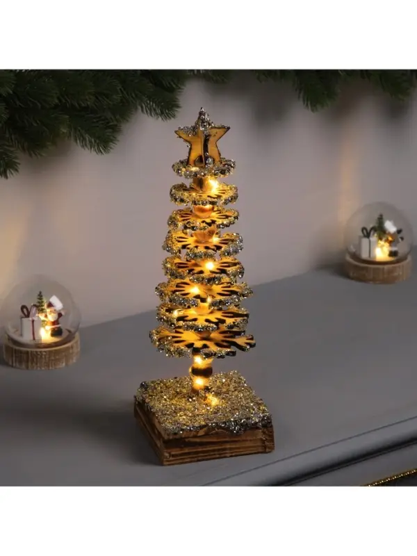 Фигура деревянная &laquo;Ёлочка&raquo;, 30&times;10&times;10 см, 35 LED, от батареек AAx2, свечение тёплое белое