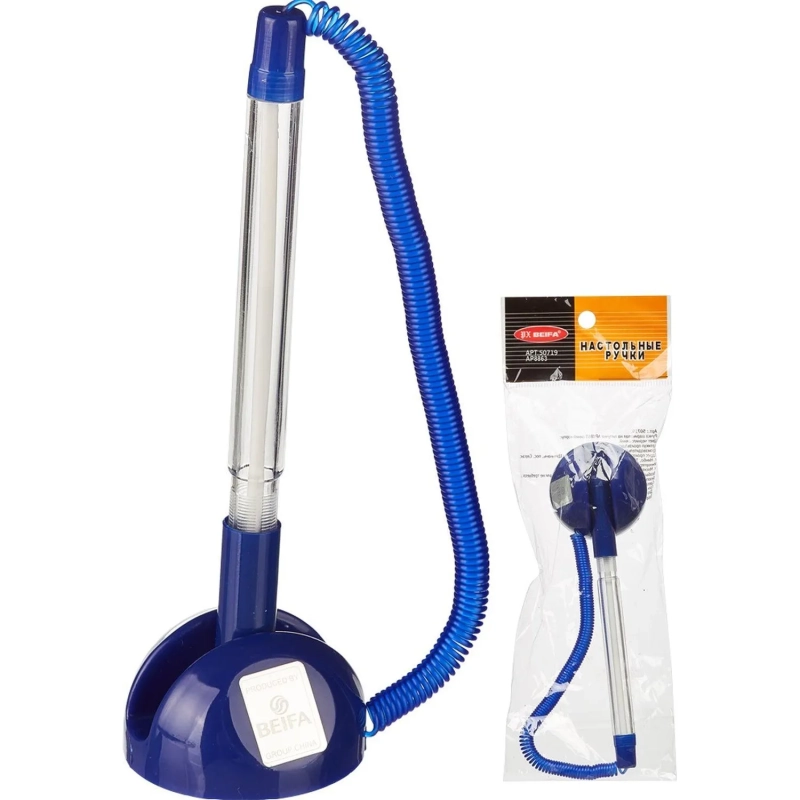 Ручка шариковая на подставке на липучке 8863 синяя