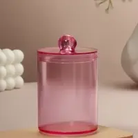 Органайзер для для ватных палочек, с крышкой, d=6.7&times;10.5 см, розовый