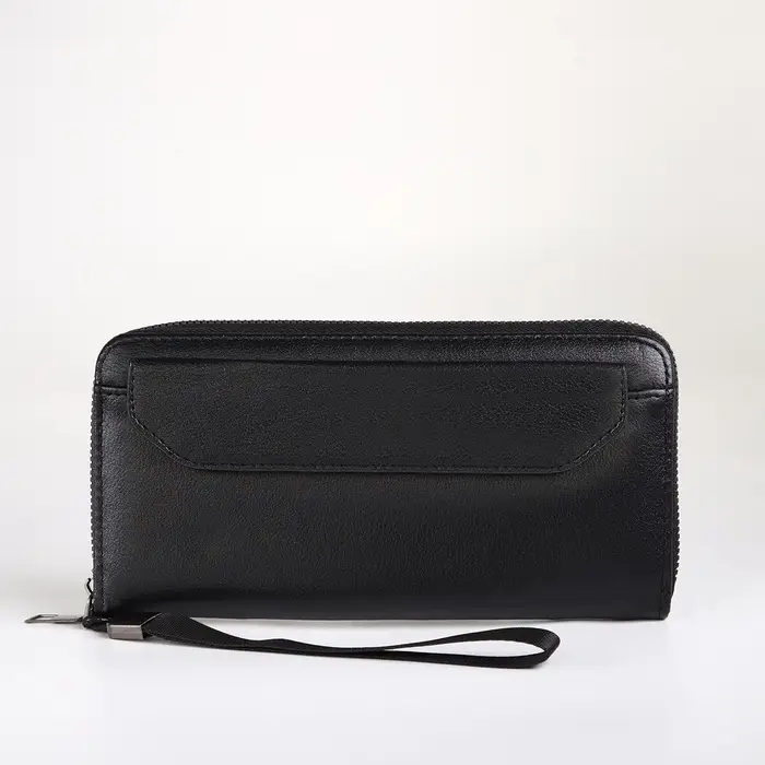 Портмоне-клатч мужской на молнии, с ручкой, чёрное