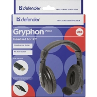 Гарнитура Defender Gryphon 750U USB, черный, 1.8м кабель