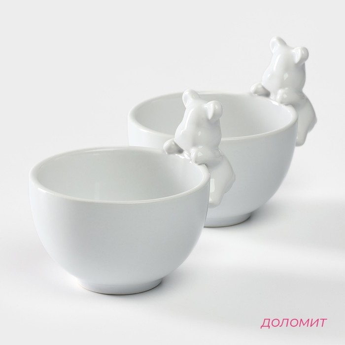 Набор салатников керамических Доляна «Мишка Отто», 13×10,2 см, цвет белый, 2 шт
