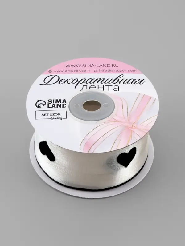Лента капроновая &laquo;Сердечки&raquo;, с рисунком, 38 мм, 9.1&plusmn;0.5 м, бежевая, чёрная