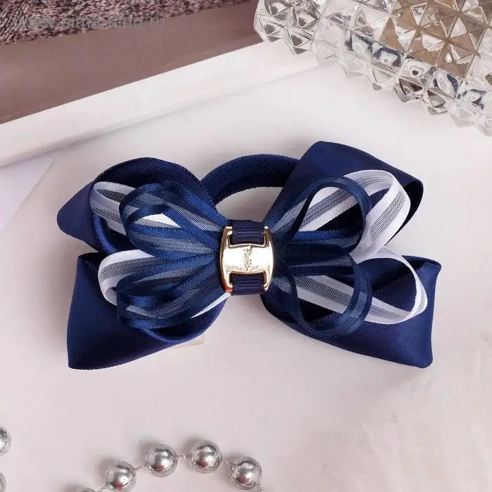 Резинка для волос «Школьница», бант полоски, 8 см, сине-белая