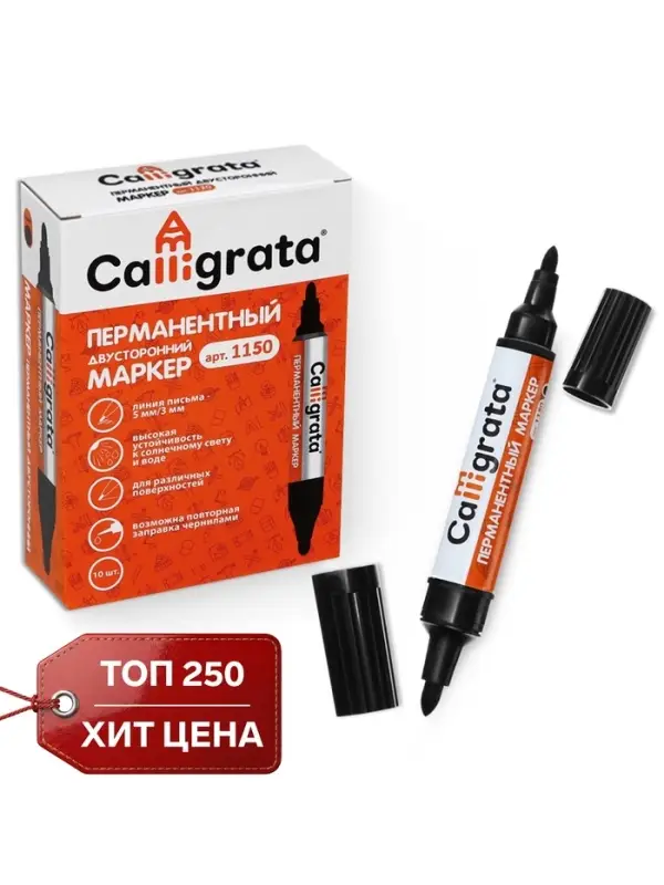 Маркеры перманентные двухсторонние Calligrata, 10 штук, 3.0 мм/0.5 мм, чёрный
