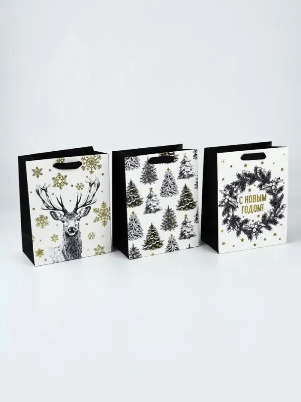 Набор пакетов &laquo;Новый год&raquo;, 3 шт,  18 &times; 23 &times; 9 см