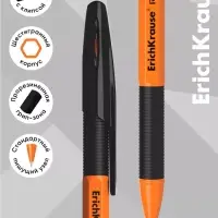 Ручка шариковая ErichKrause R-301 Orange Stick & Grip, узел 0.7 мм, чернила чёрные, резиновый держатель, длина линии письма 2000 метров