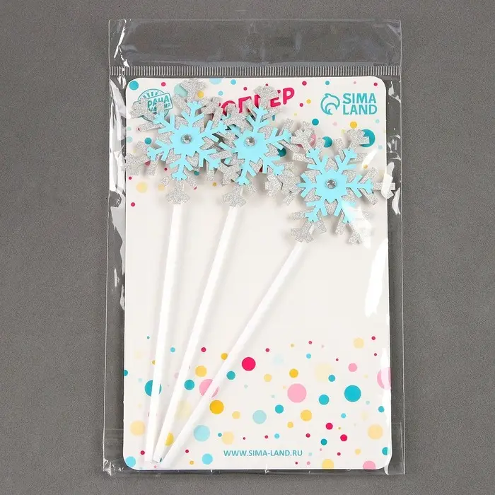 Топпер новогодний для торта &laquo;Снежинки&raquo;, 3 шт., голубой