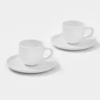 Чайный сервиз Magistro Mien, 2 персоны, 4 предмета: 2 чашки 200 мл, 2 блюдца d=16 см, фарфор, белый