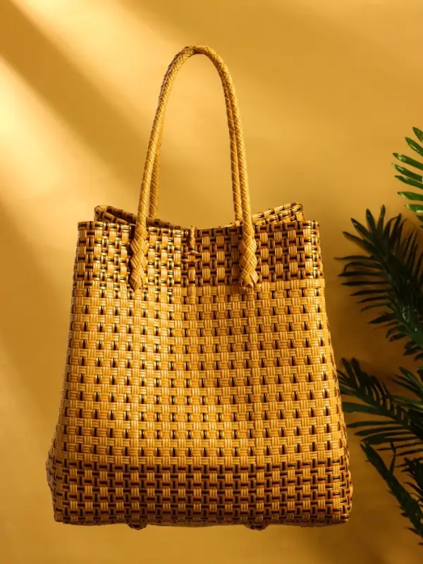 Сумка плетёная пластиковая 40х20х55 см, цв. бежевый