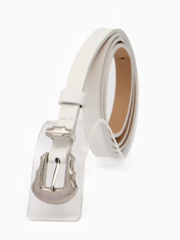 Ремень жен, 02-01-02-01, 1,5*0,3*110 см, без винта, пряжка серебро, 1 прокол, белый