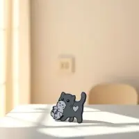 Значок &laquo;Кошка с котёнком&raquo;, серо-белый в чёрном металле