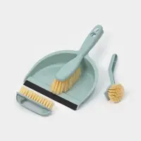 Щётки для уборки Доляна, 4 предмета: совок, 3 щётки, 30&times;21&times;12 см, голубые