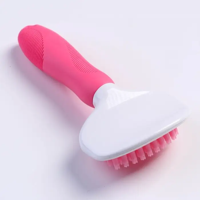 Щётка для вычёсывания шерсти, 8&times;17, с удлиненными силиконовыми зубцами и массажным эффектом, пластик, розовая