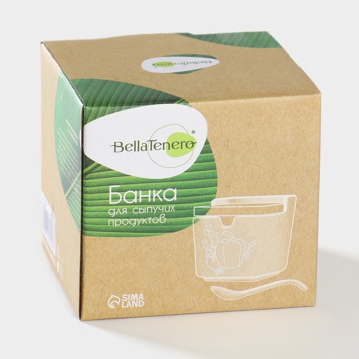 Банка для хранения сыпучих продуктов с ложкой BellaTenero &laquo;Эстет. Овощи&raquo;, 250 мл, с бамбуковой крышкой, фарфоровая, цвет белый