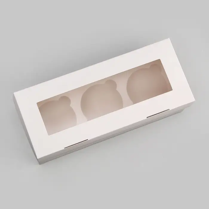 Коробка для 3 капкейка с окном, целлюлоза, белый, 25&times;10&times;10 см
