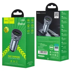 Переходник автомобильного зарядного устройства Z49A HOCO на USB 18W QC3.0 серый