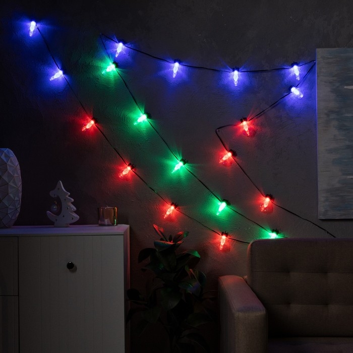 Умная гирлянда «Нить» 6 м с насадками «Лампочки с шишками», IP20, тёмная нить, 20 LED, свечение RGB, USB Умная гирлянда «Нить» 6 м с насадками «Лампочки с шишками», IP20, тёмная нить, 20 LED, свечение RGB, USB