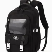 Рюкзак школьный, однотонный, 2 отделения, 5 карманов, 30&times;13&times;44 см, чёрный