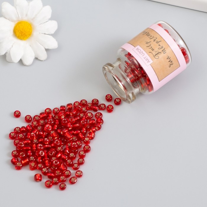 Бисер круглый 6/0 в бутылочке  Бисер круглый 6/0 в бутылочке "Красный" прозрачно-цветной 2х20 гр набор 2 шт