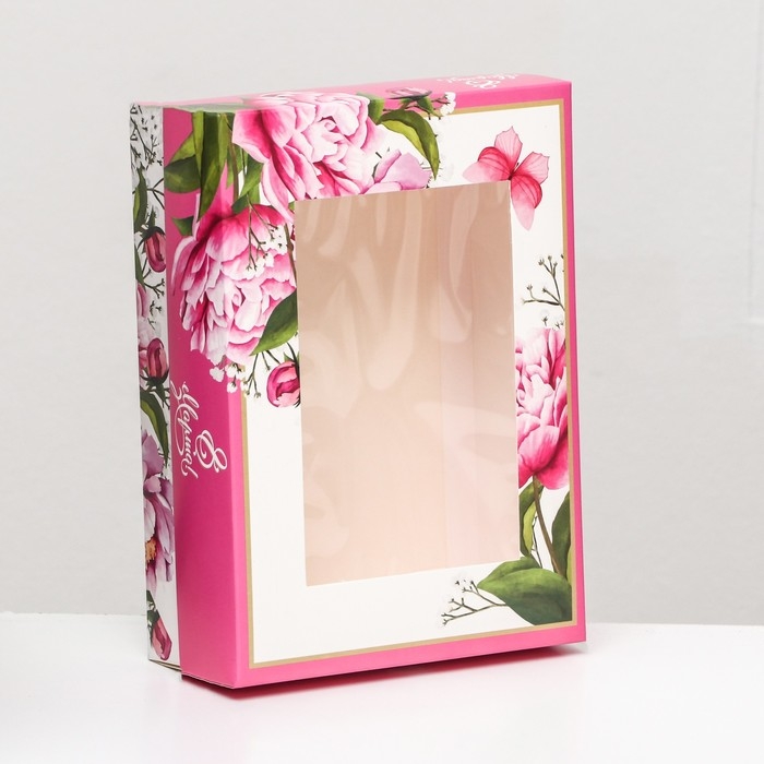 Коробка складная, с окном Коробка складная, с окном "Весенние пионы" 21 х 15 х 7 см