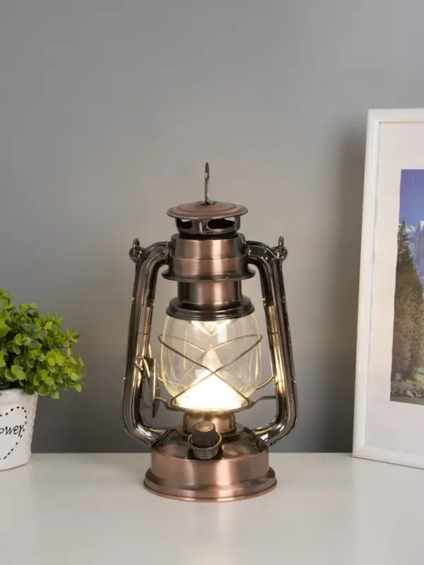 Ночник декоративный LED, аккум 5800mAh 3,7V "Фонарь" регулятор яркости бронза 11,5х16х24 см   109144