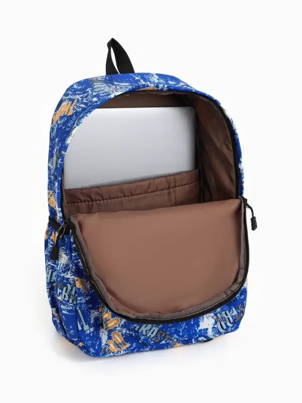 Рюкзак школьный на молнии, с карманами, принтом, размер 30&times;13&times;42 см, синий