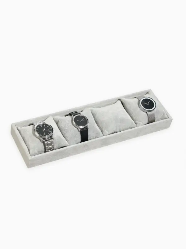 Подставка для часов, браслетов QF, флок, 4 места, 35&times;10&times;3 см, серая