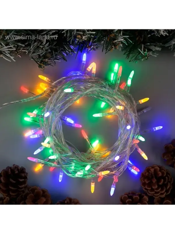 Гирлянда &laquo;Нить&raquo; 5 м с насадками &laquo;Игла&raquo;, IP20, прозрачная нить, 50 LED, свечение мульти, 8 режимов, 220 В