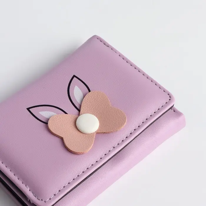 Кошелёк &laquo;Цветочек&raquo;, маленький, для девочки, на кнопке, сиреневый