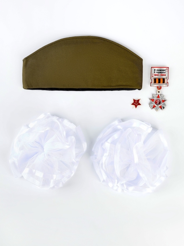 Карнавальный набор "Солдаточка СССР" пилотка р-р 54-56, банты 2 шт., значок