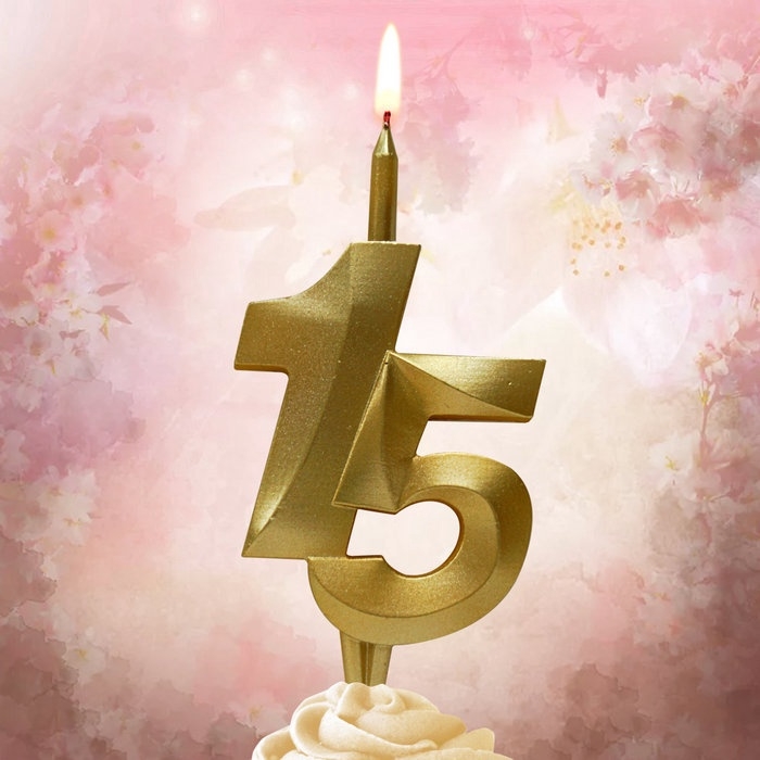 Свеча в торт &laquo;Юбилейная&raquo;, цифра 15, золотая