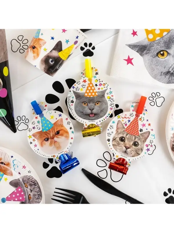 Карнавальные язычки гудки "Котики" 11 см, 6 шт. в упак.