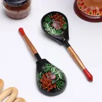 Ложка деревянная &laquo;Чернушка&raquo;, полубаская, 20&times;6.3 см, хохлома, ручная роспись, МИКС