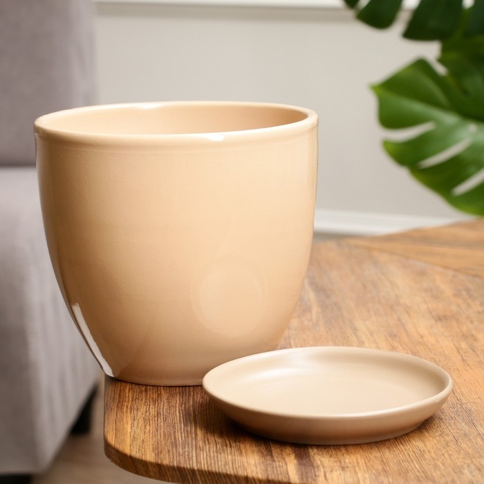 Горшок цветочный Кофейный 2,5 л с подставкой, бежевый Горшок цветочный Кофейный 2,5 л с подставкой, бежевый