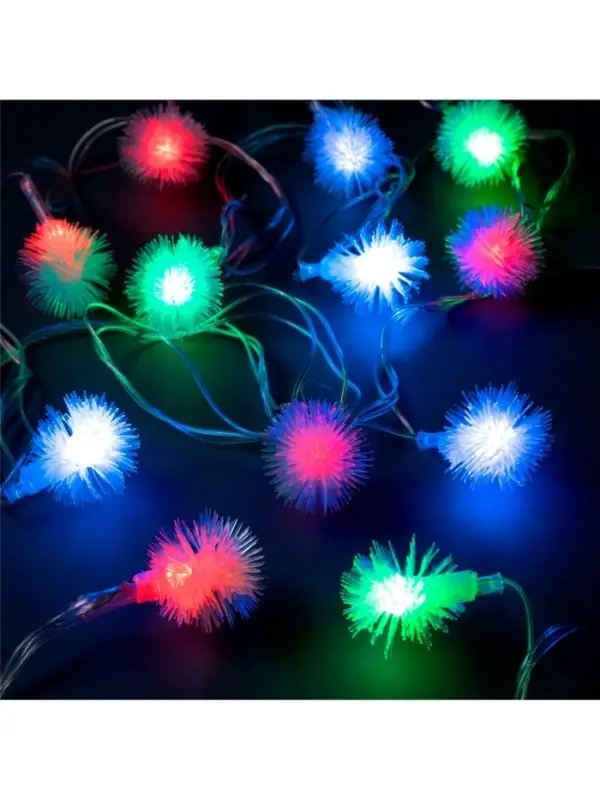 Гирлянда &laquo;Нить&raquo; 5 м с насадками &laquo;Ёжики&raquo;, IP20, прозрачная нить, 20 LED, свечение мульти (RG/RB), мигание, 220 В