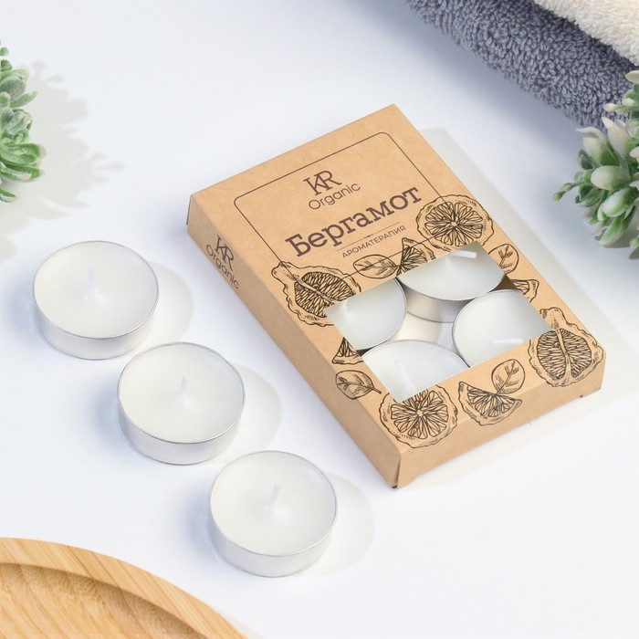 Свеча чайная ароматическая 6 шт.в под.коробке, Свеча чайная ароматическая 6 шт.в под.коробке, "Бергамот"