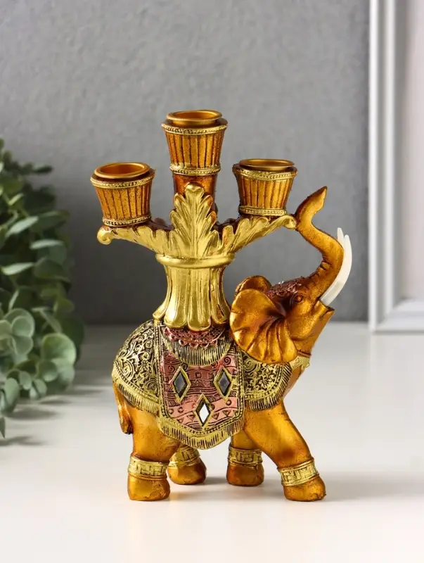 Фигурка полистоун подсвечник &laquo;Африканский слон в золотой, ажурной попоне&raquo;, 19&times;12.5&times;5 см