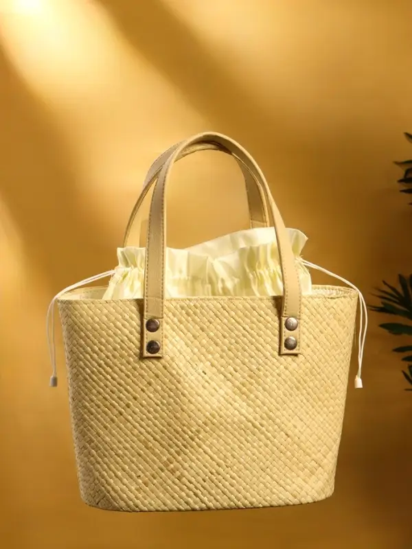 Сумка плетёная из пандана, 27×17×40 см, бежевая