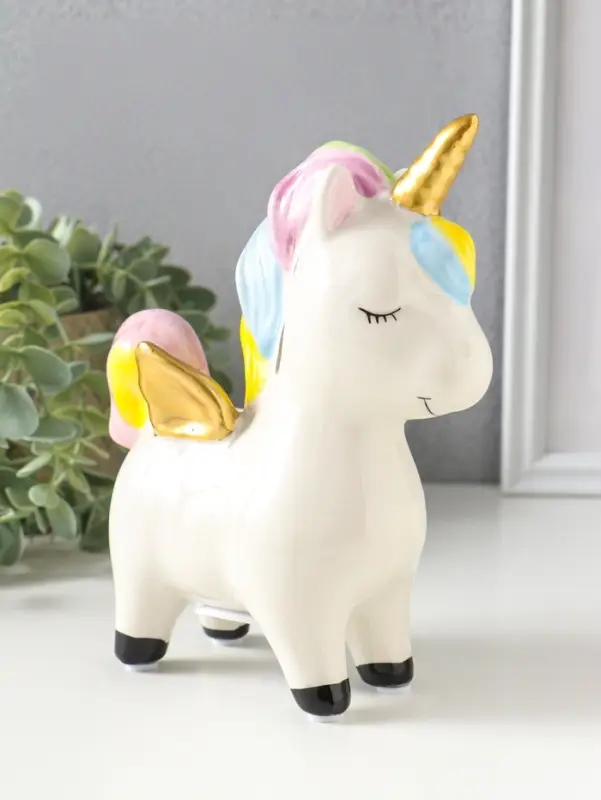 Копилка для денег &laquo;Единорожка с золотыми крылышками и рогом&raquo;, керамика, 15.5&times;6.9&times;18 см