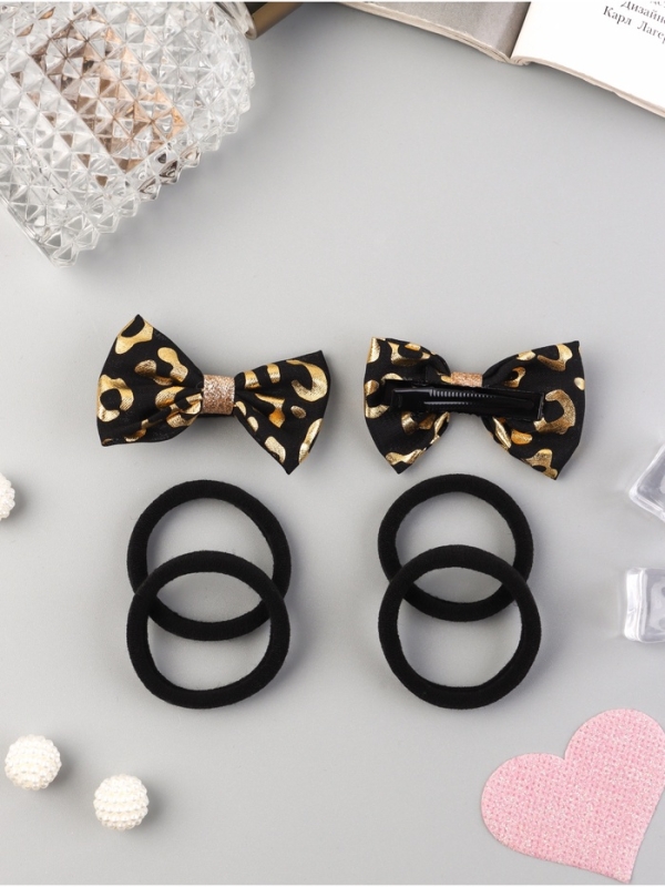 Набор для волос Набор для волос "Школьница галант" (4 резинки 3,5 см, 2 зажима 5,5 см) стиль, чёрный