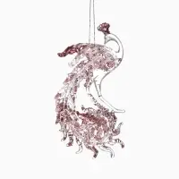 Ёлочная игрушка &laquo;Зимнее волшебство. Павлин сияние блеск&raquo; пластик, 14&times;7.5 см, прозрачно-розовый