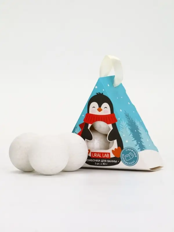 Бомбочки для ванны «Пингвин», 3 шт х 40 г, снежный маршмеллоу, URAL LAB Бомбочки для ванны «Пингвин», 3 шт х 40 г, снежный маршмеллоу, URAL LAB
