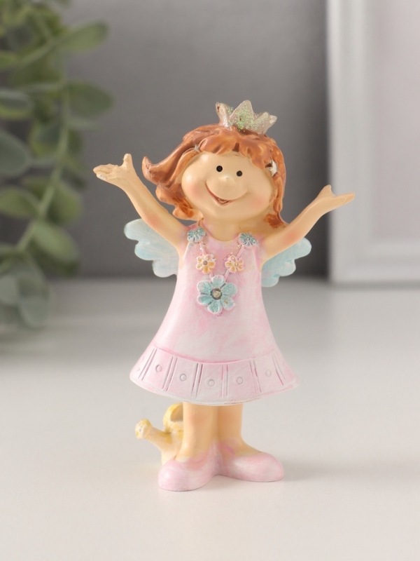Сувенир полистоун "Принцесса-ангел в розовом платье с леечкой" 7х4х10 см